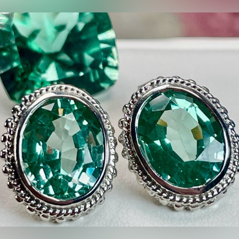 Clearance ‼️10ct Tourmaline Silver 925 Earrings Teal - Picture 2 of 12